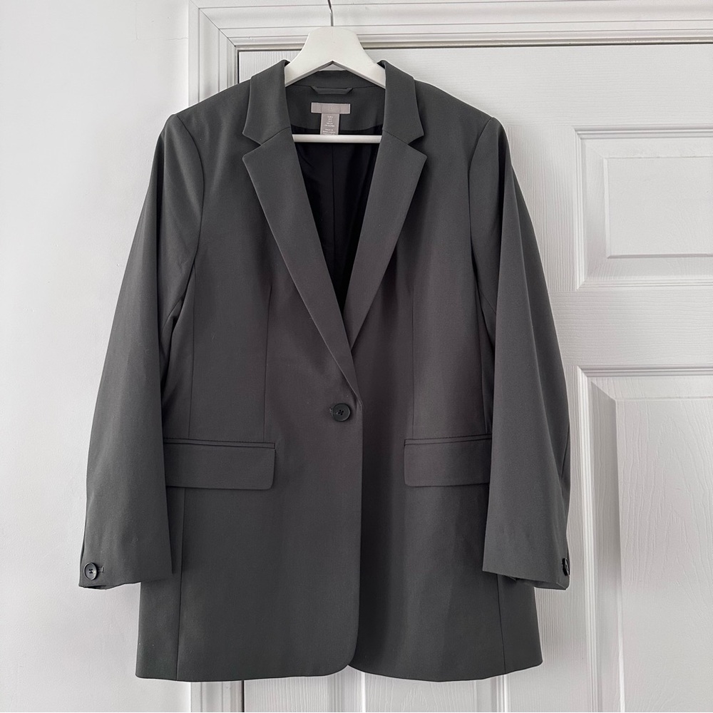 H & M Women's Blazer Size S (4-6) Dark Olive Green,  Tailored Office Career Wear